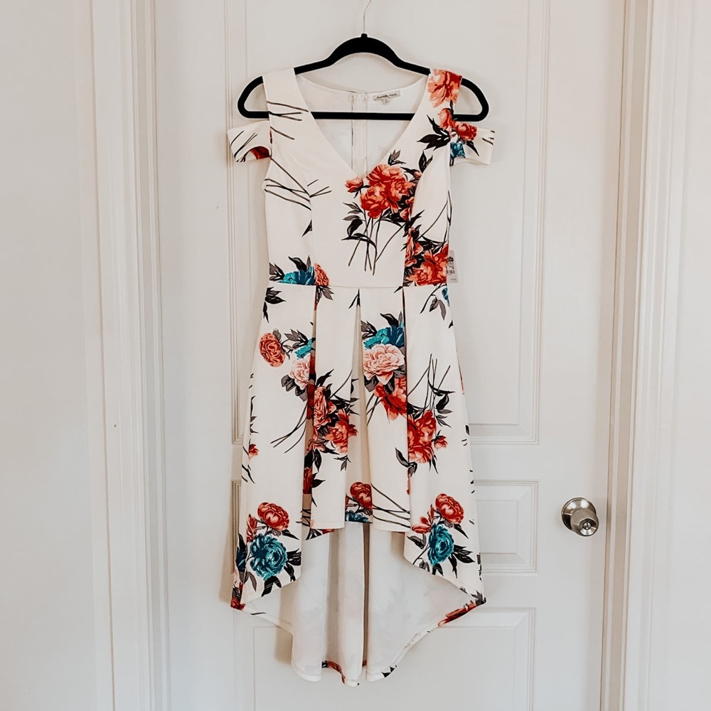 beautiful floral cold shoulder dress